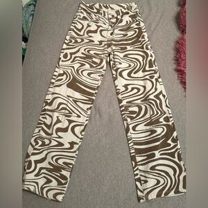 White and Brown Zig-Zag Design Jeans